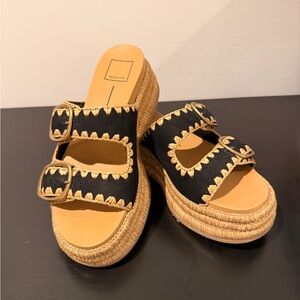 Dolce Vita Black and Tan Espadrille Platform Mules